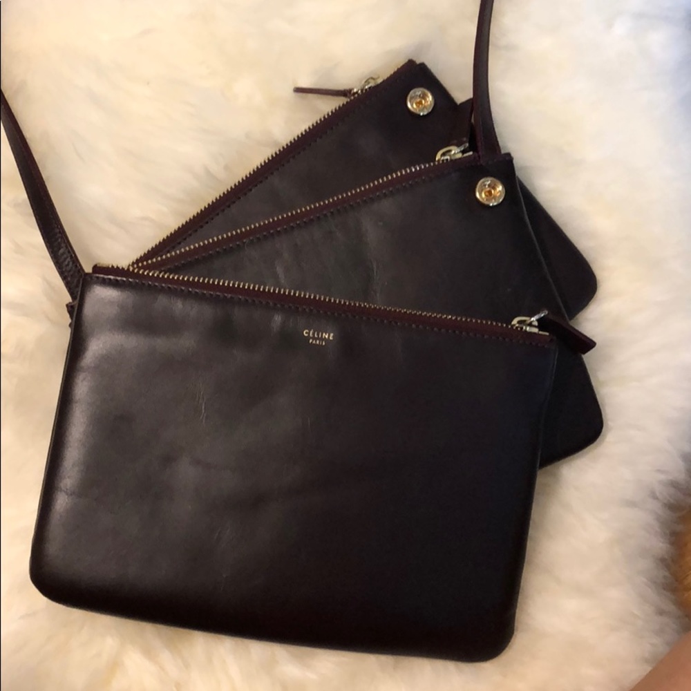 💯 Authentic small CELINE TRIO in OX BLOOD